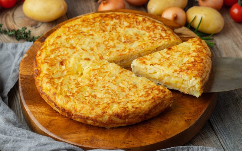 Spanish omelette with potatoes and onion, typical Spanish cuisine.